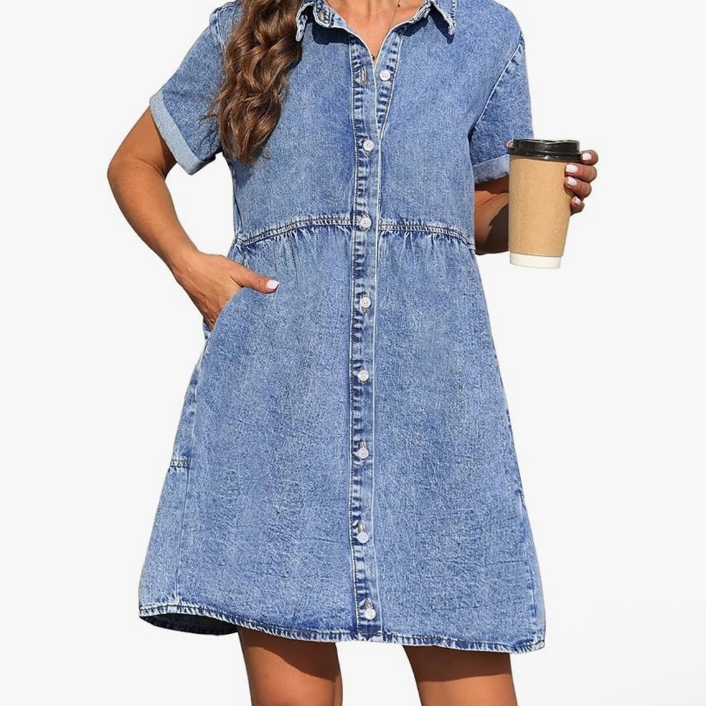 Chic Blue Denim Button-Down Dress